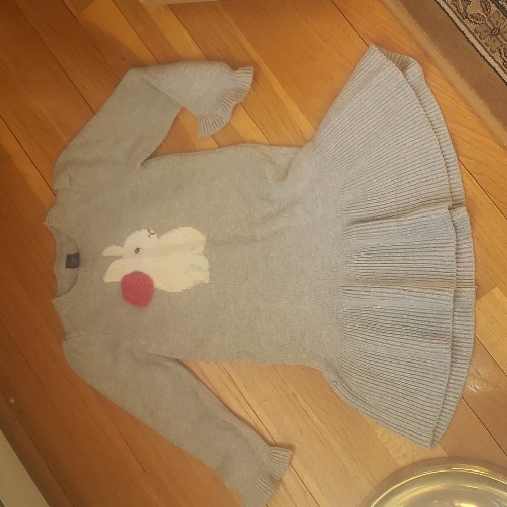 Baby Gap gray sweater dress with bunny on front, size 4T